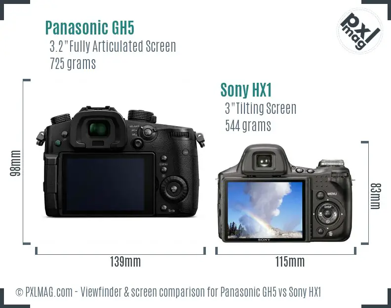 Panasonic GH5 vs Sony HX1 Screen and Viewfinder comparison