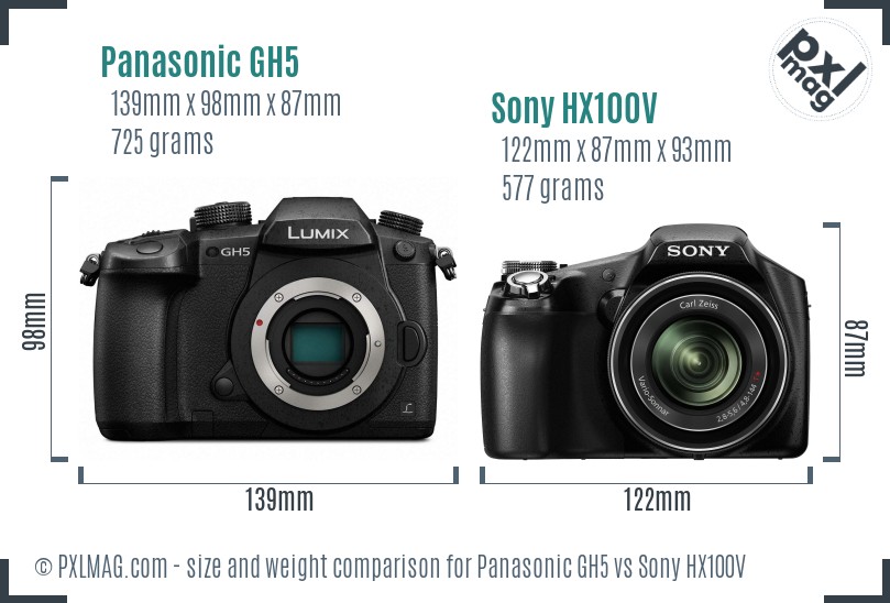 Panasonic GH5 vs Sony HX100V size comparison