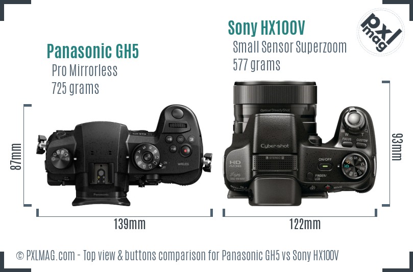 Panasonic GH5 vs Sony HX100V top view buttons comparison