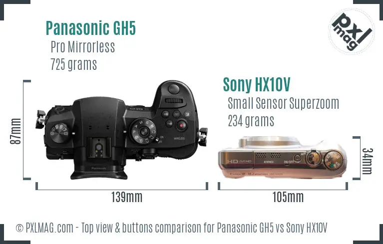 Top view comparison of GH5 and HX10V control layouts