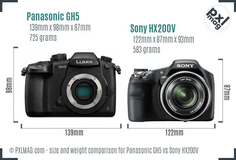 Panasonic GH5 vs Sony HX200V size comparison