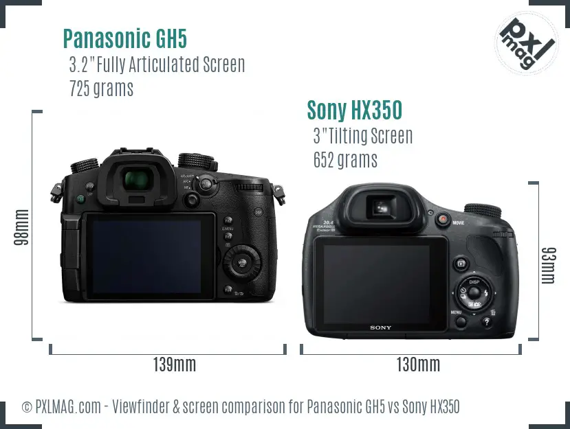 Panasonic GH5 vs Sony HX350 Screen and Viewfinder comparison