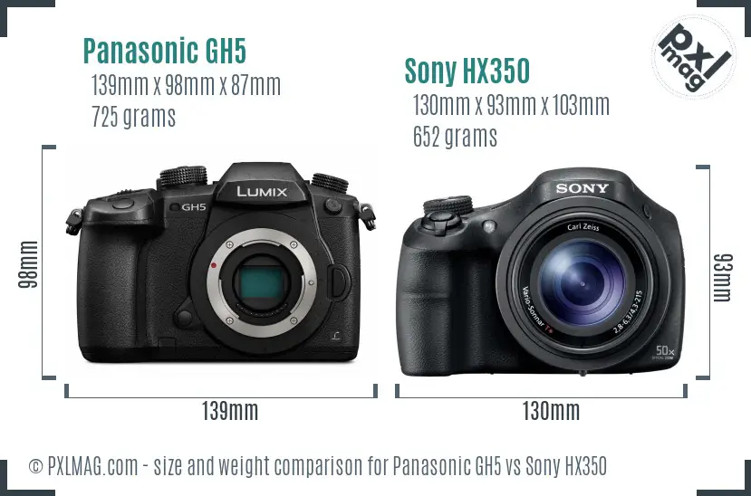 Panasonic GH5 vs Sony HX350 size comparison