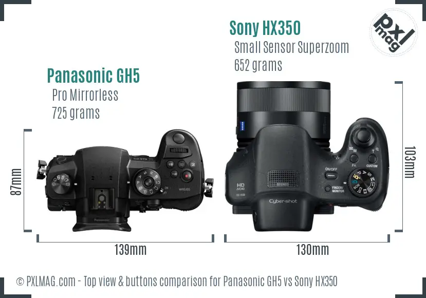 Panasonic GH5 vs Sony HX350 top view buttons comparison