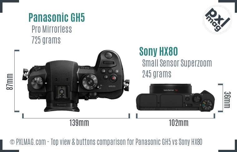 Panasonic GH5 vs Sony HX80 top view buttons comparison