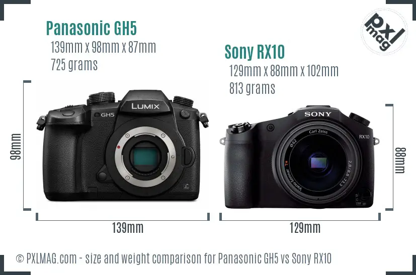 Panasonic GH5 vs Sony RX10 size comparison Panasonic GH5 vs Sony RX10 size comparison