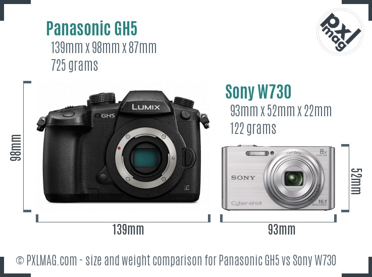Panasonic GH5 vs Sony W730 size comparison Panasonic GH5 vs Sony W730 size comparison