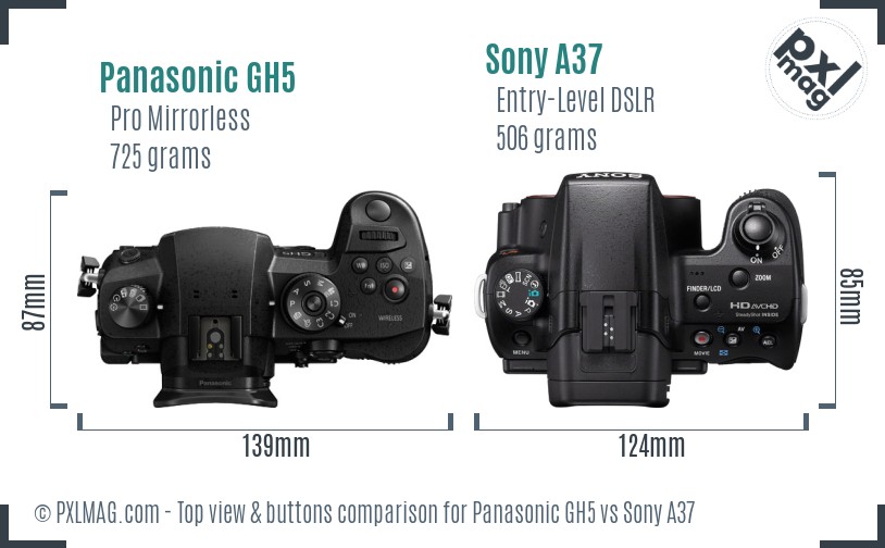 Panasonic GH5 vs Sony A37 top view buttons comparison