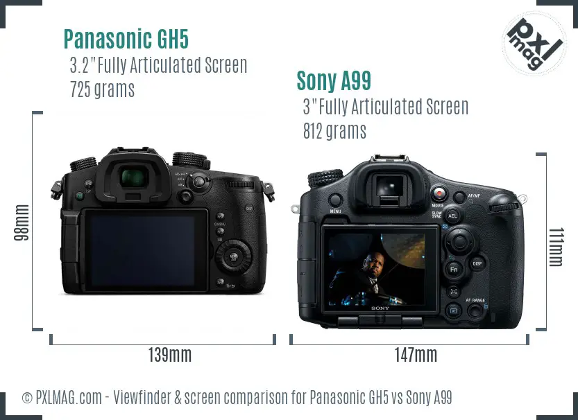Panasonic GH5 vs Sony A99 Screen and Viewfinder comparison