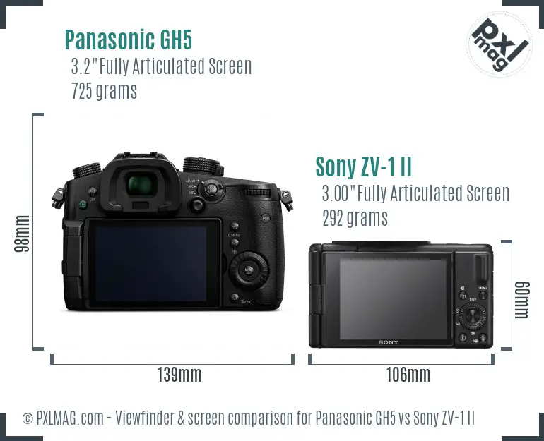 Panasonic GH5 vs Sony ZV-1 II Screen and Viewfinder comparison Panasonic GH5 vs Sony ZV-1 II Screen and Viewfinder comparison