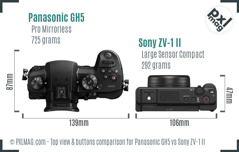 Panasonic GH5 vs Sony ZV-1 II top view buttons comparison Panasonic GH5 vs Sony ZV-1 II top view buttons comparison