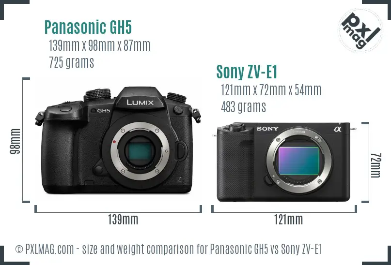 Panasonic GH5 vs Sony ZV-E1 size comparison