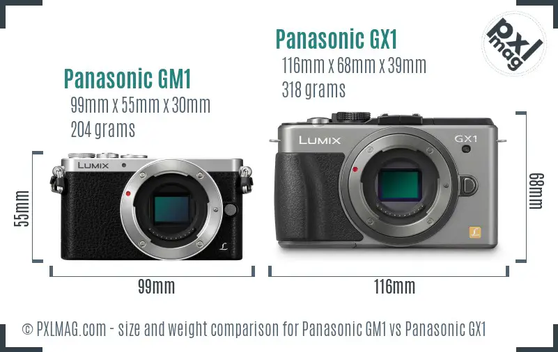Panasonic GM1 vs Panasonic GX1 size comparison