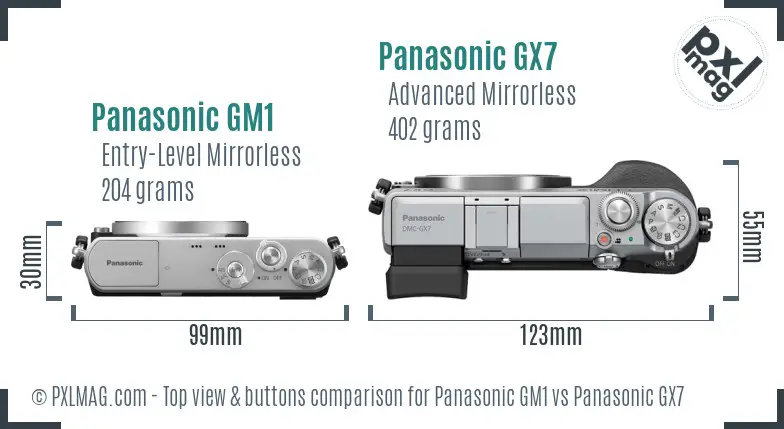 Panasonic GM1 vs Panasonic GX7 top view buttons comparison