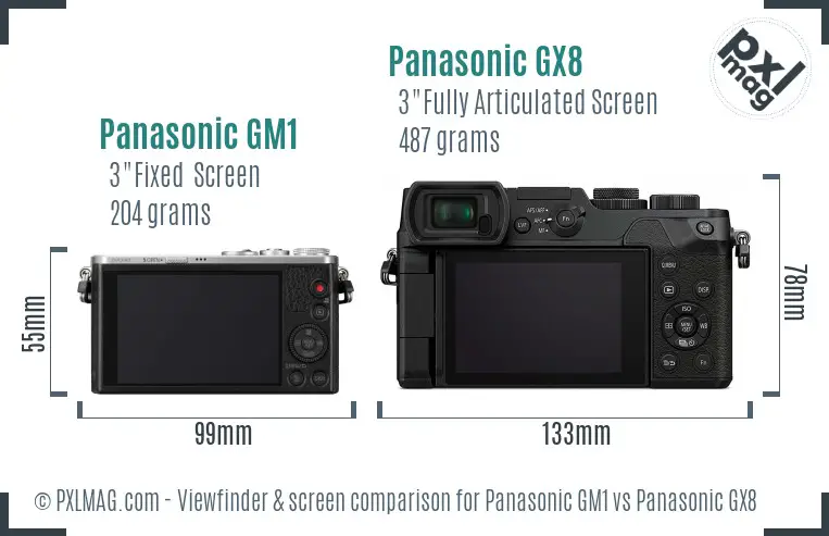 Panasonic GM1 vs Panasonic GX8 Screen and Viewfinder comparison