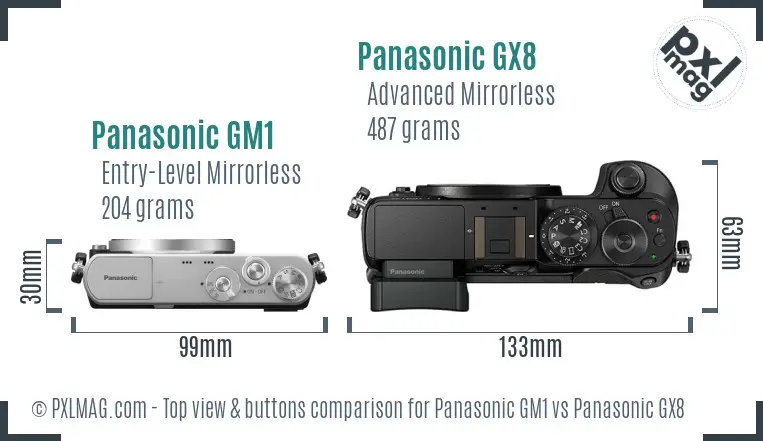 Panasonic GM1 vs Panasonic GX8 top view buttons comparison