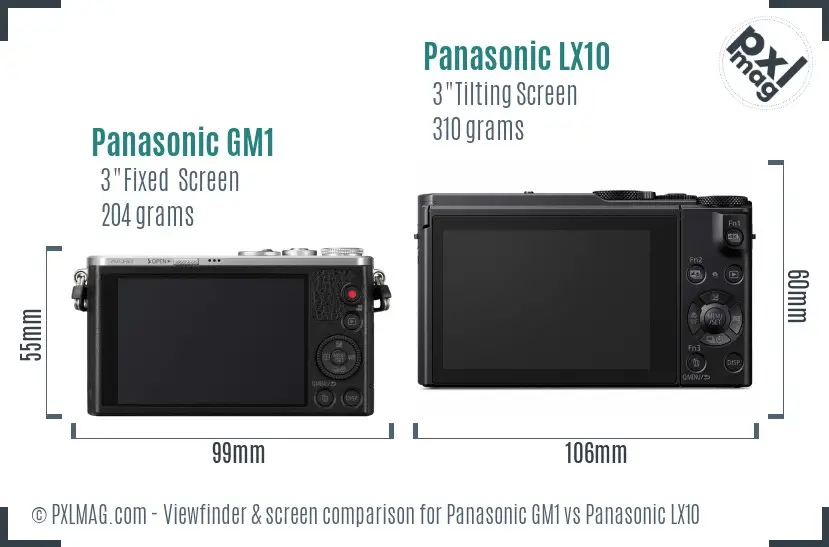 Panasonic GM1 vs Panasonic LX10 Screen and Viewfinder comparison