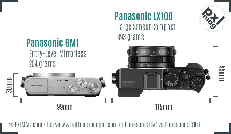 Panasonic GM1 vs Panasonic LX100 top view buttons comparison