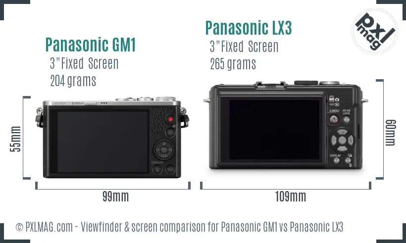 Panasonic GM1 vs Panasonic LX3 Screen and Viewfinder comparison