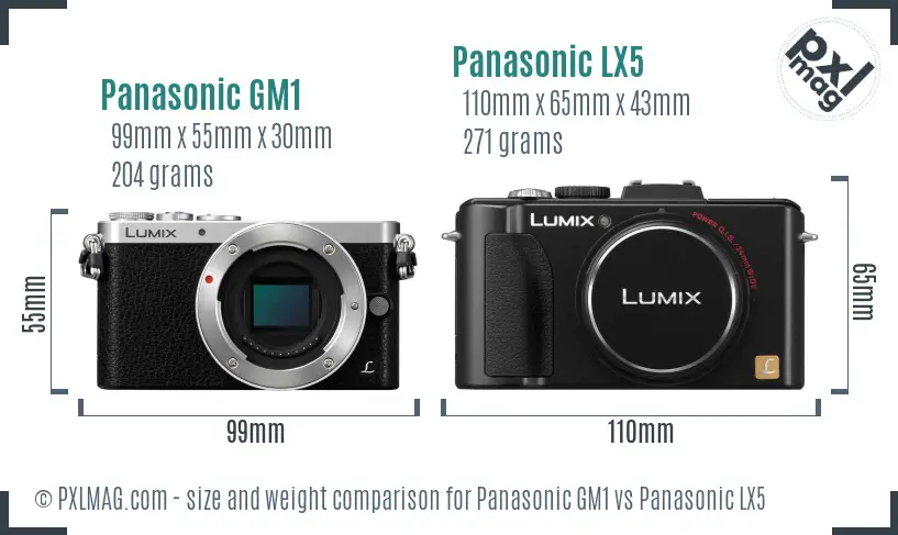 Panasonic GM1 vs Panasonic LX5 size comparison