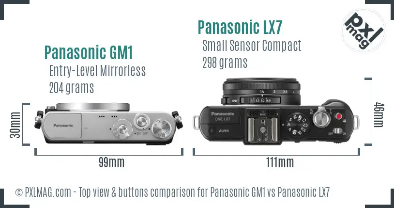 Panasonic GM1 vs Panasonic LX7 top view buttons comparison