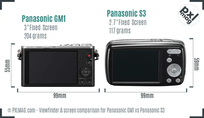 Panasonic GM1 vs Panasonic S3 Screen and Viewfinder comparison