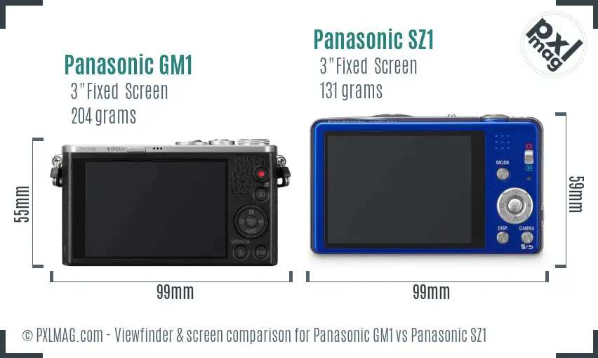 Panasonic GM1 vs Panasonic SZ1 Screen and Viewfinder comparison