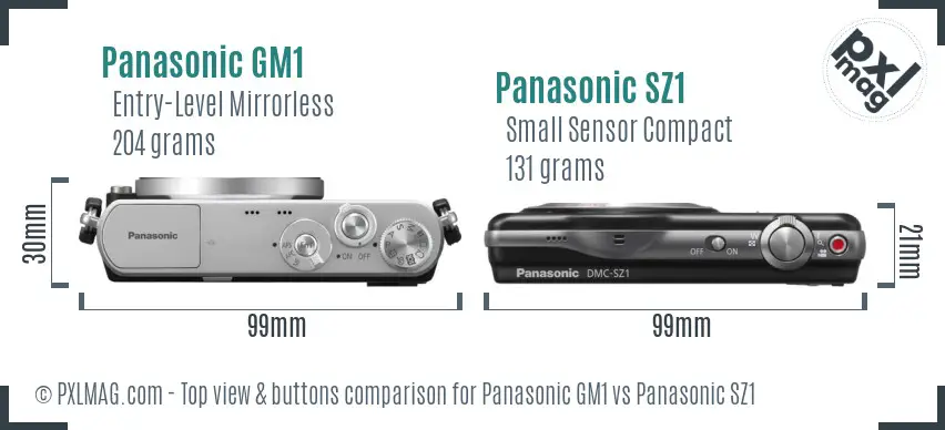 Panasonic GM1 vs Panasonic SZ1 top view buttons comparison