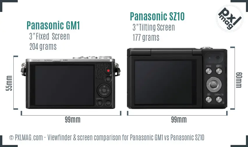 Panasonic GM1 vs Panasonic SZ10 Screen and Viewfinder comparison