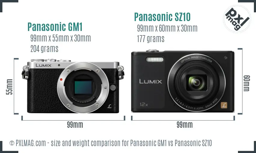 Panasonic GM1 vs Panasonic SZ10 size comparison