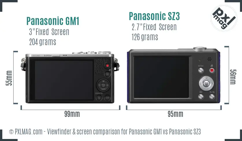 Panasonic GM1 vs Panasonic SZ3 Screen and Viewfinder comparison