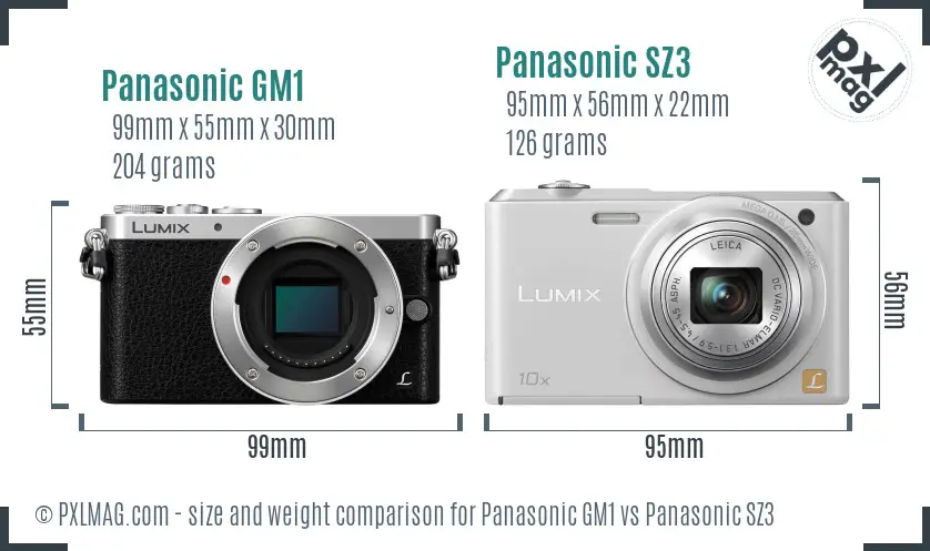 Panasonic GM1 vs Panasonic SZ3 size comparison