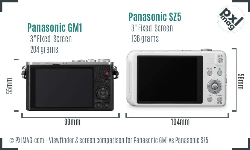 Panasonic GM1 vs Panasonic SZ5 Screen and Viewfinder comparison