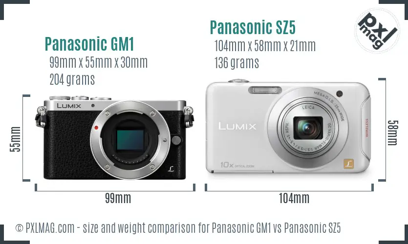 Panasonic GM1 vs Panasonic SZ5 size comparison