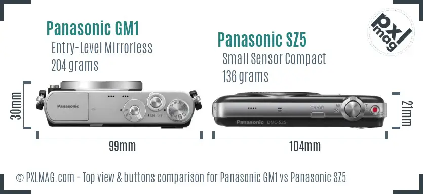 Panasonic GM1 vs Panasonic SZ5 top view buttons comparison