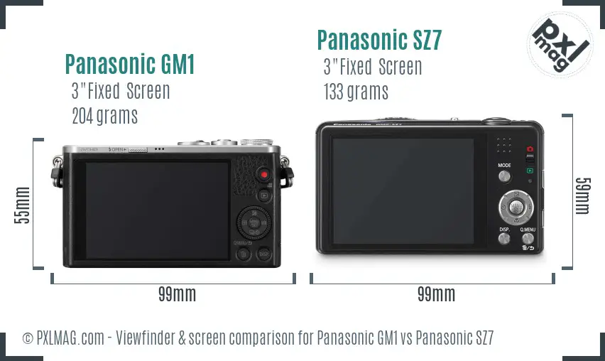 Panasonic GM1 vs Panasonic SZ7 Screen and Viewfinder comparison
