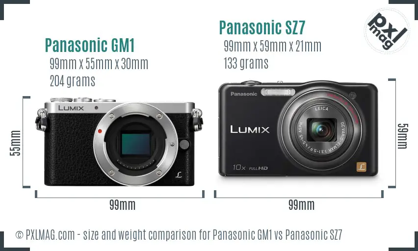 Panasonic GM1 vs Panasonic SZ7 size comparison