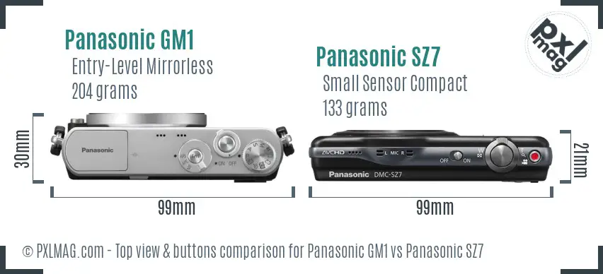 Panasonic GM1 vs Panasonic SZ7 top view buttons comparison
