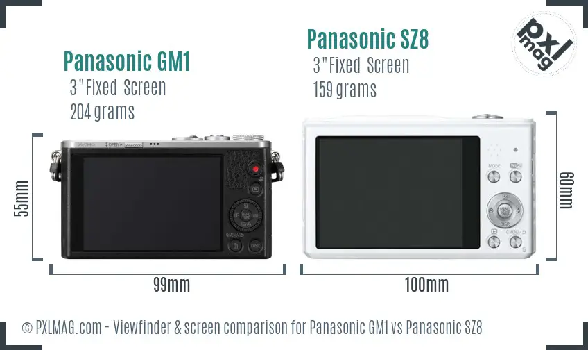 Panasonic GM1 vs Panasonic SZ8 Screen and Viewfinder comparison