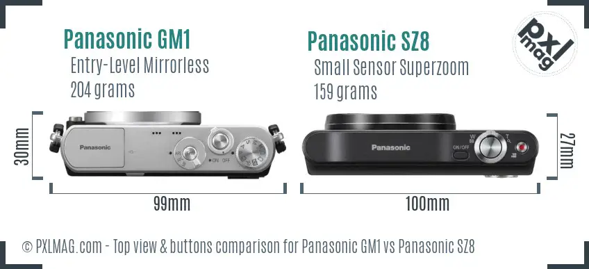 Panasonic GM1 vs Panasonic SZ8 top view buttons comparison