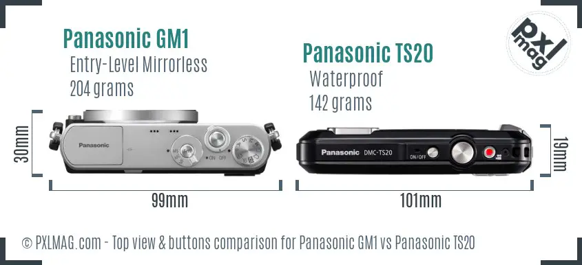 Panasonic GM1 vs Panasonic TS20 top view buttons comparison