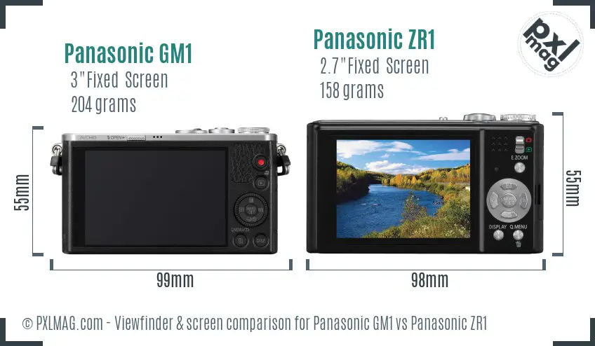 Panasonic GM1 vs Panasonic ZR1 Screen and Viewfinder comparison