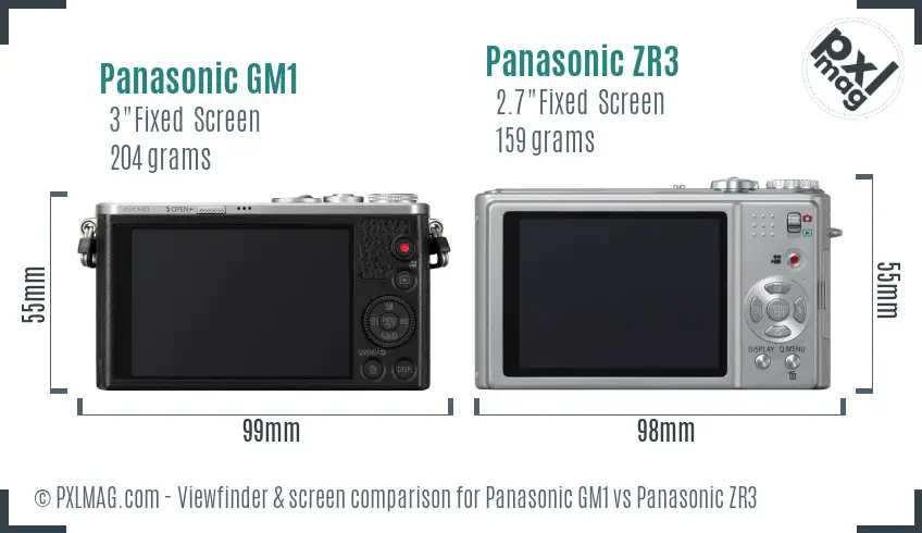 Panasonic GM1 vs Panasonic ZR3 Screen and Viewfinder comparison