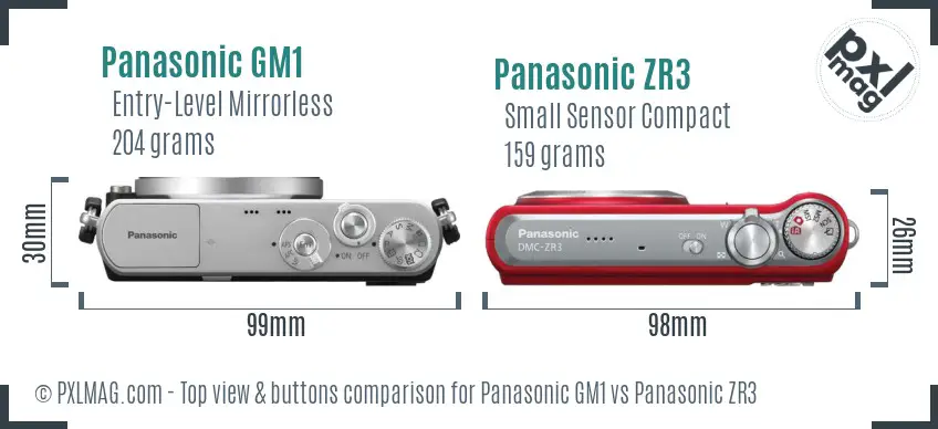 Panasonic GM1 vs Panasonic ZR3 top view buttons comparison