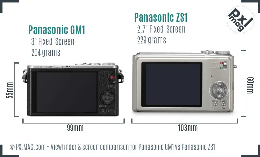 Panasonic GM1 vs Panasonic ZS1 Screen and Viewfinder comparison