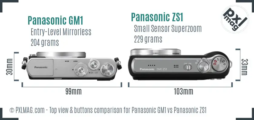 Panasonic GM1 vs Panasonic ZS1 top view buttons comparison