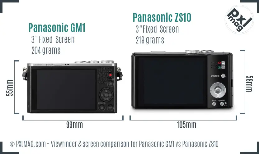 Panasonic GM1 vs Panasonic ZS10 Screen and Viewfinder comparison