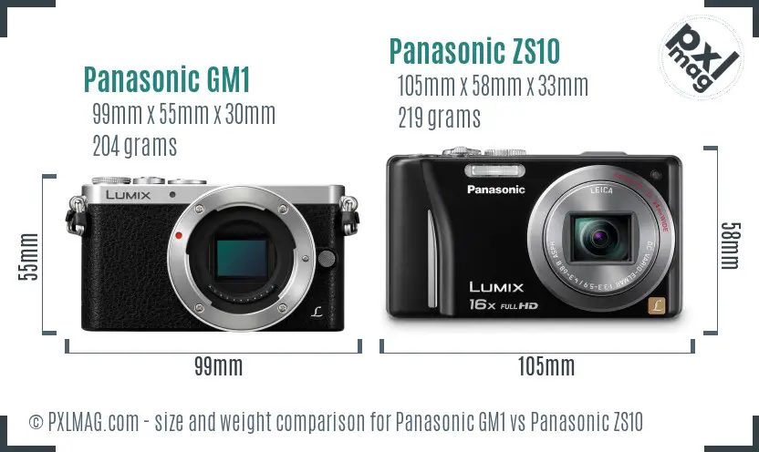 Panasonic GM1 vs Panasonic ZS10 size comparison