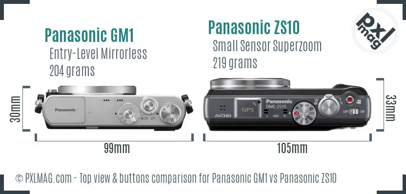 Panasonic GM1 vs Panasonic ZS10 top view buttons comparison