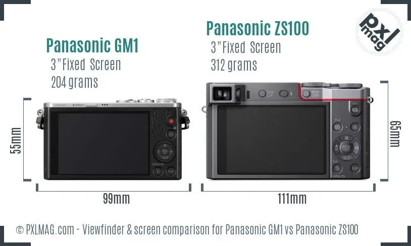 Panasonic GM1 vs Panasonic ZS100 Screen and Viewfinder comparison